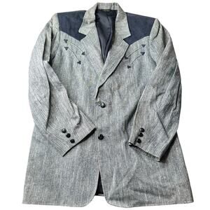 Vintage Pioneer Wear Blazer Mens 44 Gray/Blue Western Sport Coat Jacket USA 80s
